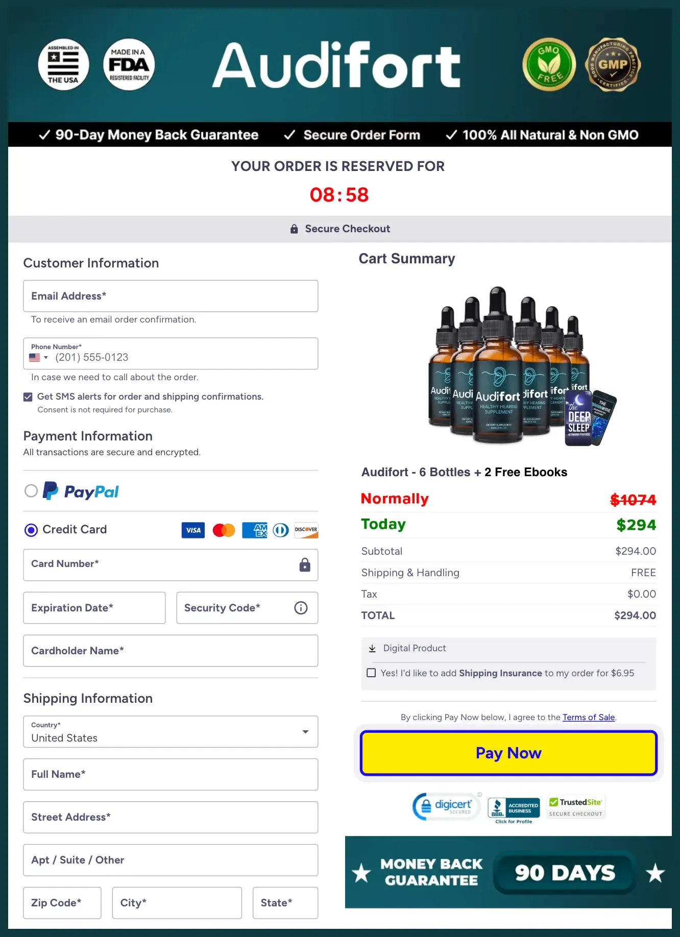 Audifort checkout order page